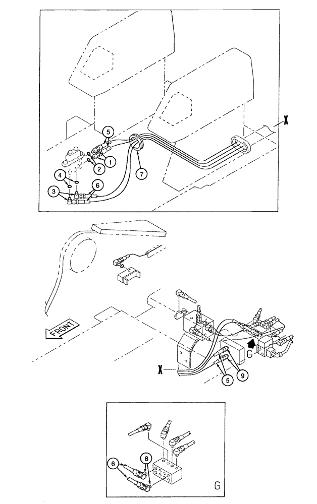 Схема запчастей Case 9040 - (8-34) - PILOT CONTROL LINE HYDRAULIC CIRCUIT, DUAL TRACK DRIVE FOOT CONTROLS, TO TRAVEL SHUTTLE VALVE (08) - HYDRAULICS