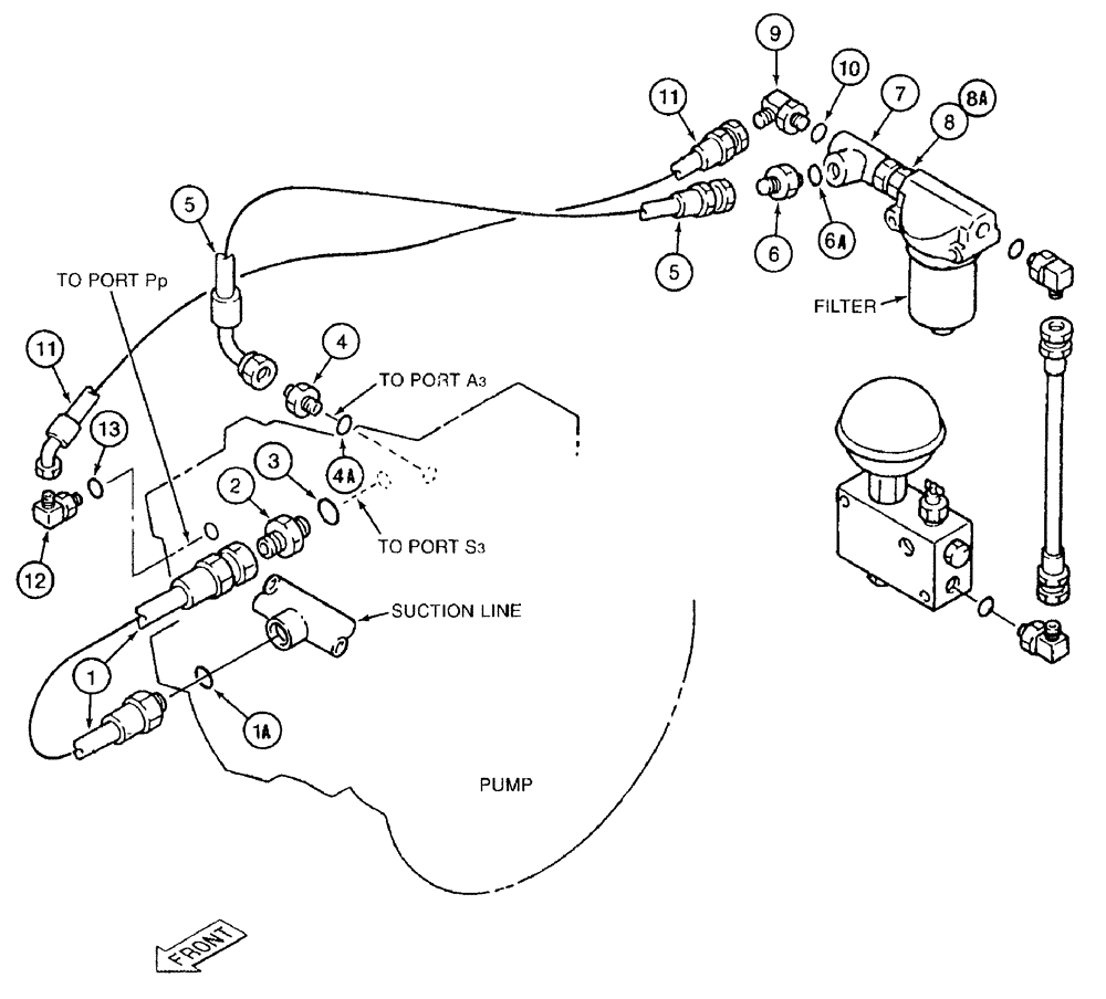 Схема запчастей Case 9050B - (8-040) - PUMP PILOT SUPPLY LINES (08) - HYDRAULICS