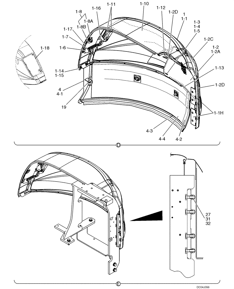 Схема запчастей Case CX36B - (240-01[3-02]) - HOODS (CANOPY) (90) - PLATFORM, CAB, BODYWORK AND DECALS