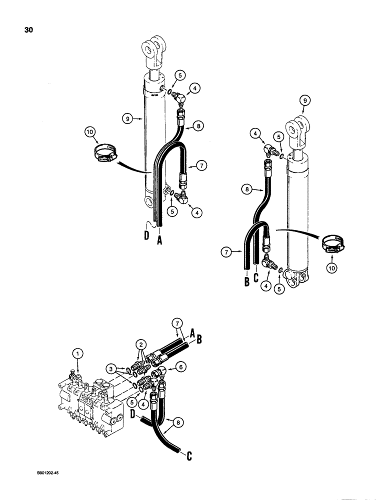 Схема запчастей Case D130 - (8-030) - STABILIZER CYLINDER HYDRAULIC CIRCUIT, USED ON 1835C, 1840 & 1845C UNI-LOADER W/ DUKE VALVE 