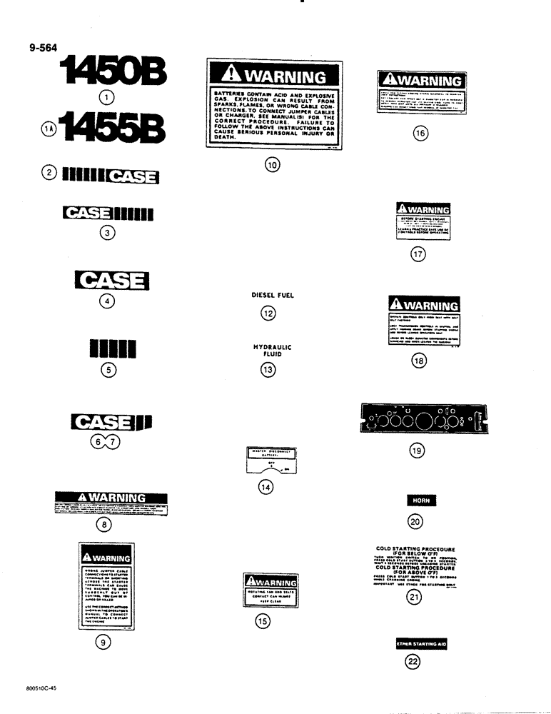 Схема запчастей Case 1450B - (9-564) - DECALS (09) - CHASSIS/ATTACHMENTS