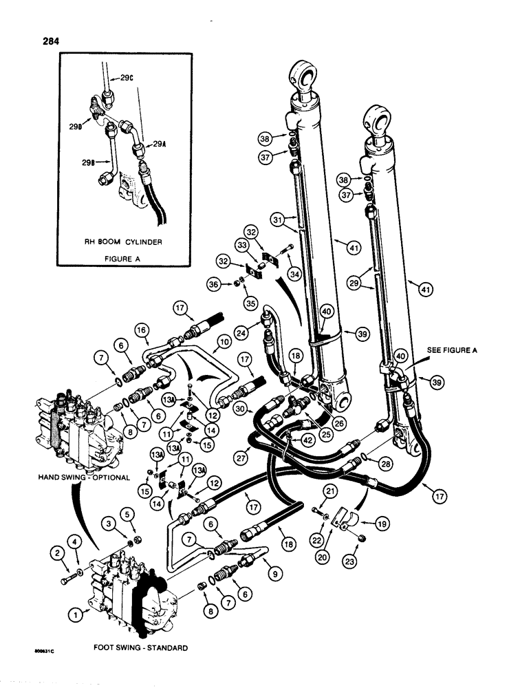 Схема запчастей Case 580SD - (284) - BACKHOE BOOM CYLINDER HYDRAULIC CIRCUIT (08) - HYDRAULICS