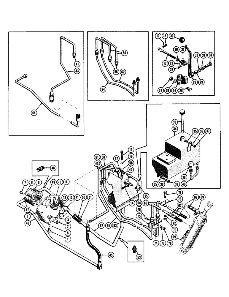 Схема запчастей Case 600 - (232) - TOOL BAR HYDRAULIC INSTALLATION, VALVE, LEVER, PUMP, TUBES, HOSES, FITTINGS (UP TO S/N 7060799) (07) - HYDRAULIC SYSTEM