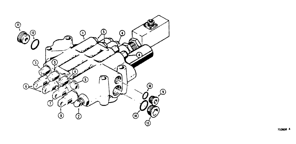 Схема запчастей Case 450 - (232[1]) - R29818 LOADER CONTROL VALVE (4 SPOOL), USED ON MODELS WITH 450 CRAWLER FOUR POSITION SPOOLS (07) - HYDRAULIC SYSTEM