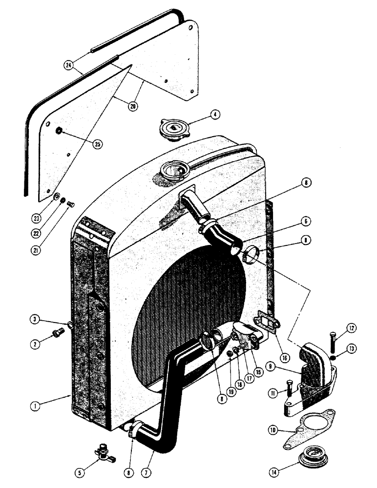 Схема запчастей Case 600 - (046) - ENGINE COOLING SYSTEM, RADIATOR, HOSES, THERMOSTAT (01) - ENGINE