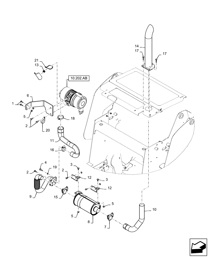 Схема запчастей Case SR175 - (10.202.AD) - ENGINE, EXHAUST SYSTEM MED ISM R (SR175) (10) - ENGINE