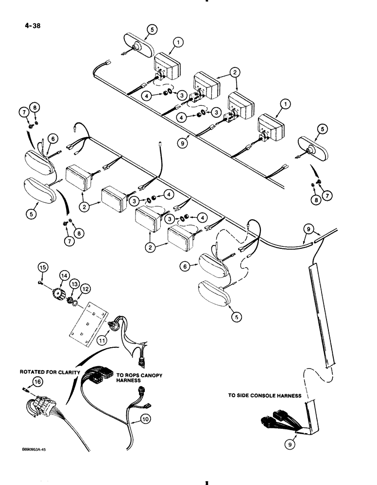 Схема запчастей Case 580K - (4-038) - TRACTOR LAMP ELECTRICAL CIRCUIT, WITH CANOPY (04) - ELECTRICAL SYSTEMS