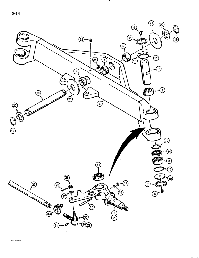 Схема запчастей Case 480E LL - (5-14) - FRONT AXLE AND SPINDLES, PRIOR TO P.I.N. 17003108 (05) - STEERING