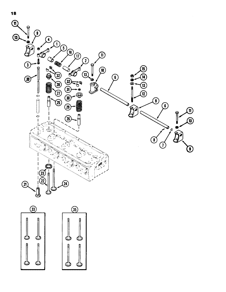 Схема запчастей Case 1835 - (018) - VALVE MECHANISM, 148B SPARK IGNITION ENGINE (02) - ENGINE