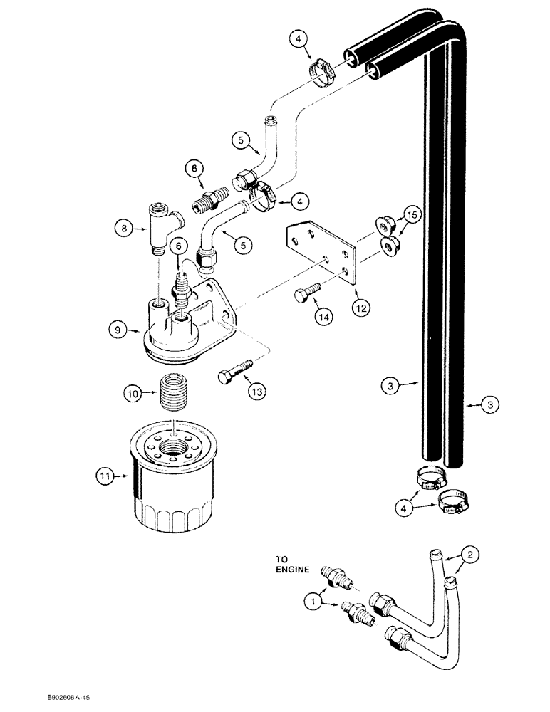 Схема запчастей Case 1818 - (2-62) - ENGINE OIL FILTER AND LINES, GASOLINE MODELS ONLY (02) - ENGINE