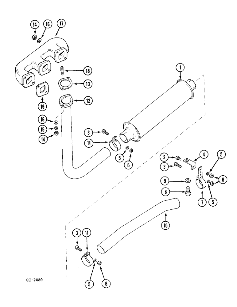 Схема запчастей Case 380B - (2-30) - UNDERSLUNG EXHAUST, P.I.N. 18001 AND AFTER (02) - ENGINE