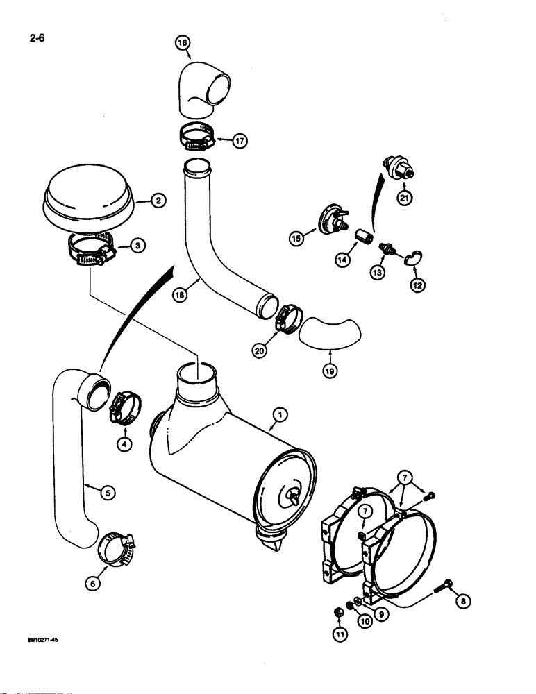 Схема запчастей Case 680L - (2-06) - AIR CLEANER AND AIR INTAKE PARTS (02) - ENGINE