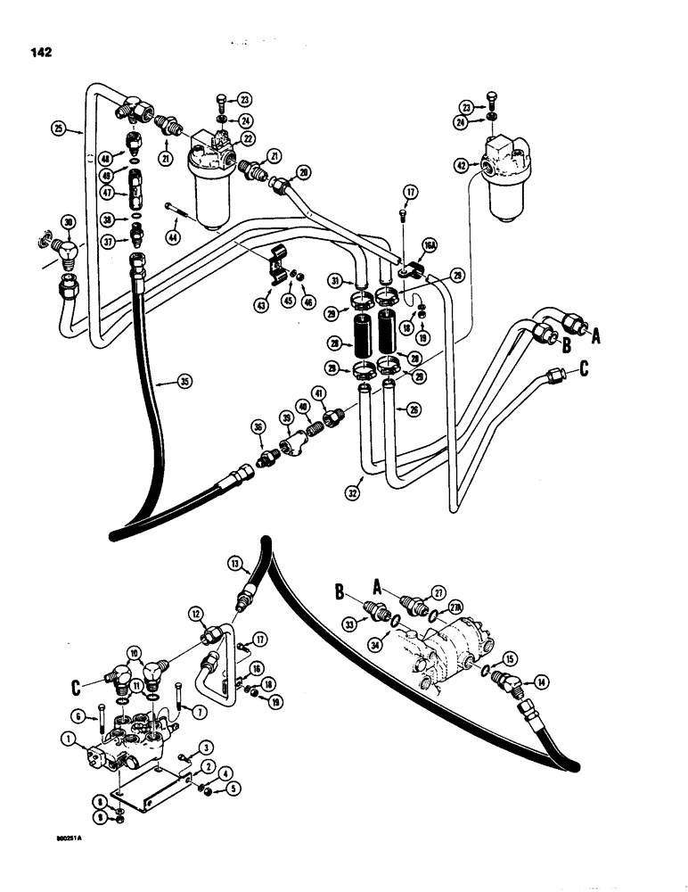 Схема запчастей Case 1835 - (142) - LOADER CONTROL VALVE AND HYDRAULIC FILTER CIRCUIT (08) - HYDRAULICS