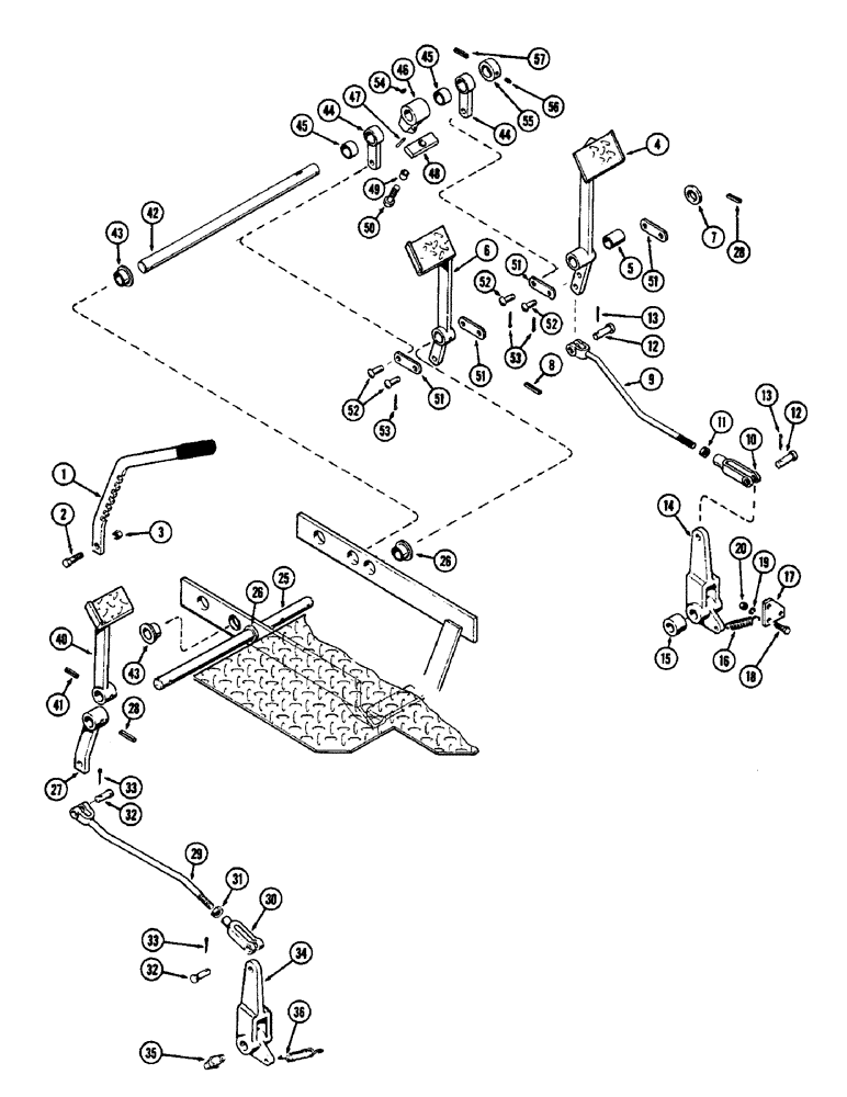 Схема запчастей Case 580 - (48) - BRAKE PEDALS AND LINKAGE WITH POWER SHUTTLE (33) - BRAKES & CONTROLS