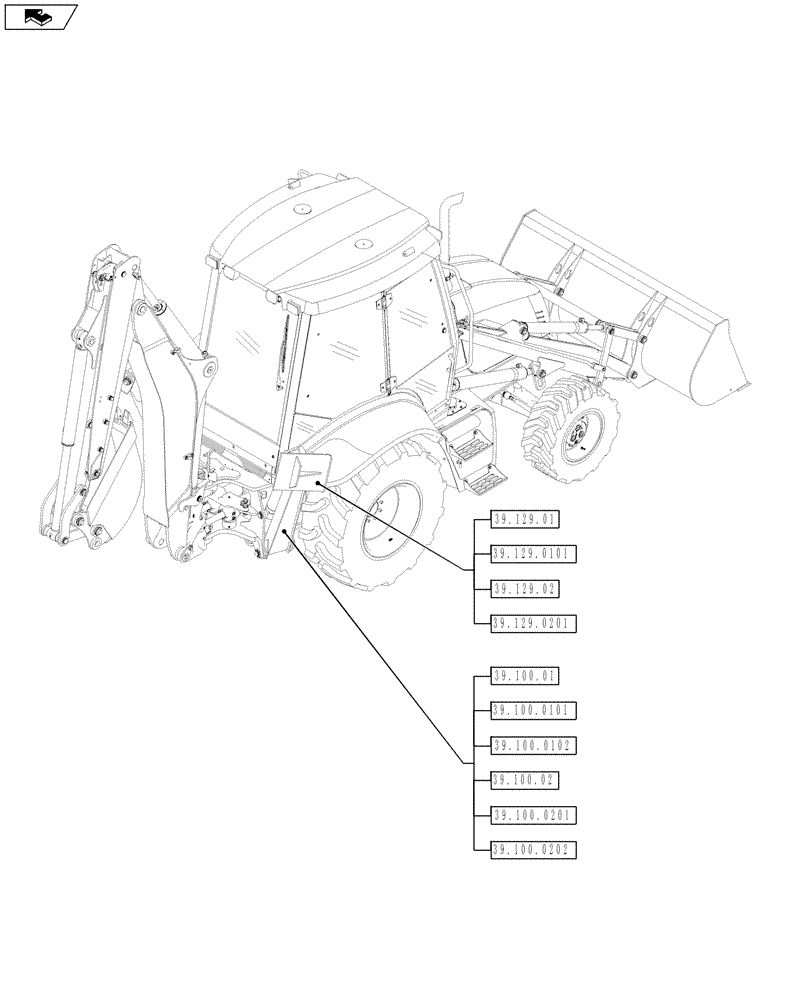 Схема запчастей Case 590SN - (39.000.00) - PICTORIAL INDEX - CHASSIS (39) - FRAMES AND BALLASTING