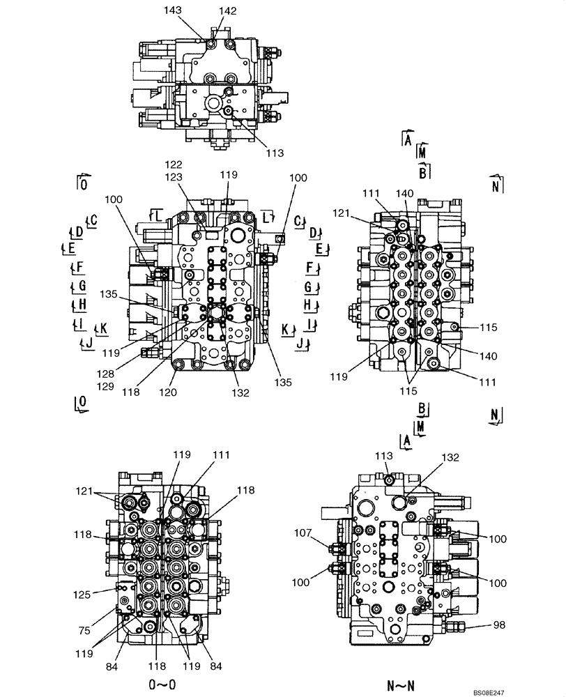 Схема запчастей Case CX350B - (08-65) - CONTROL VALVE - STANDARD (08) - HYDRAULICS