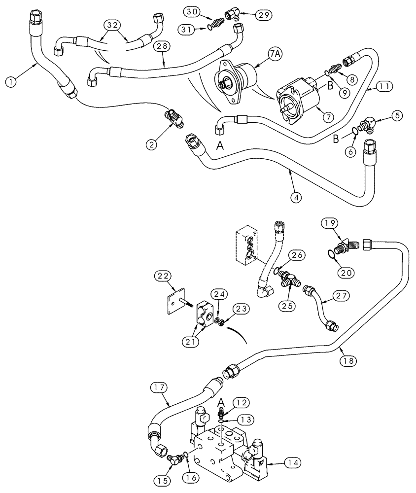 Схема запчастей Case 90XT - (08-44) - HYDRAULICS, ATTACHMENT HIGH FLOW, GEAR, SUPPLY AND RETURN TO PUMP (08) - HYDRAULICS