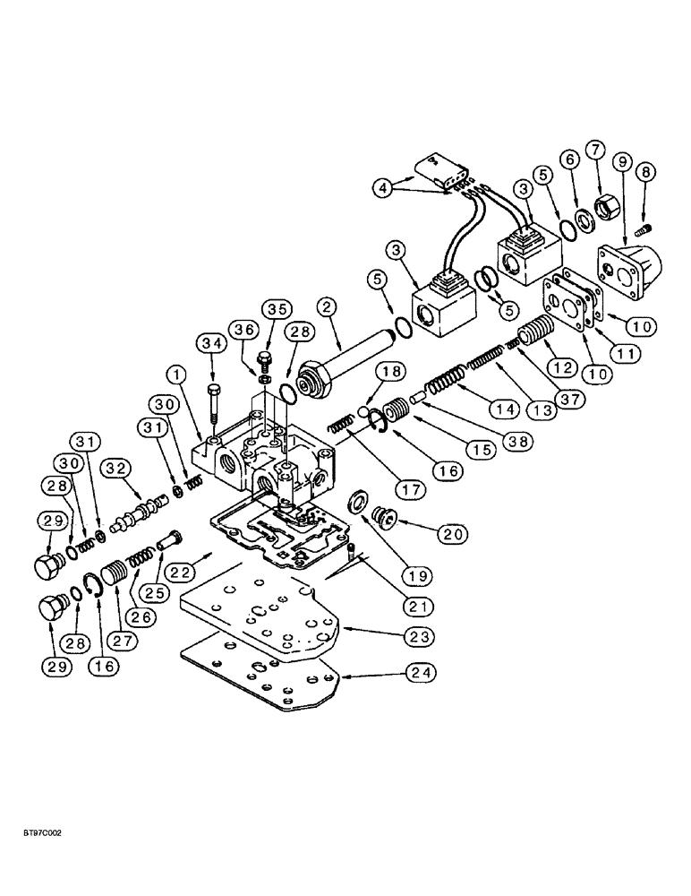 Схема запчастей Case 570LXT - (6-042) - TRANSMISSION ASSEMBLY, TRANSMISSION CONTROL VALVE, TWO WHEEL OR FOUR WHEEL DRIVE (PRE SERVICE BULLITIN) (06) - POWER TRAIN