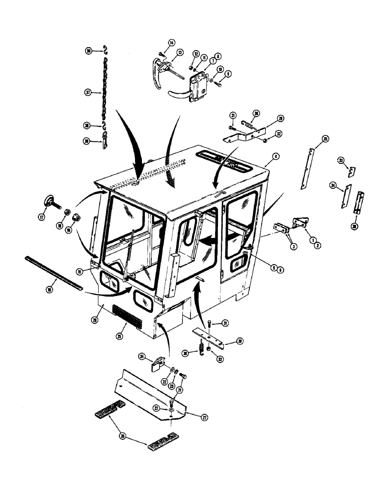 Схема запчастей Case 680CK - (247A) - L53952 AND L54484 ROPS OPERATOR CAB, DOORS, REAR WINDOW AND MOUNTING PARTS (90) - PLATFORM, CAB, BODYWORK AND DECALS