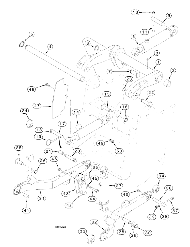 Схема запчастей Case 580L - (9-057) - THREE-POINT HITCH FRAME, DRAFT ARMS, LINKAGE, AND CYLINDER MOUNTING, 570LXT MODELS (09) - CHASSIS/ATTACHMENTS