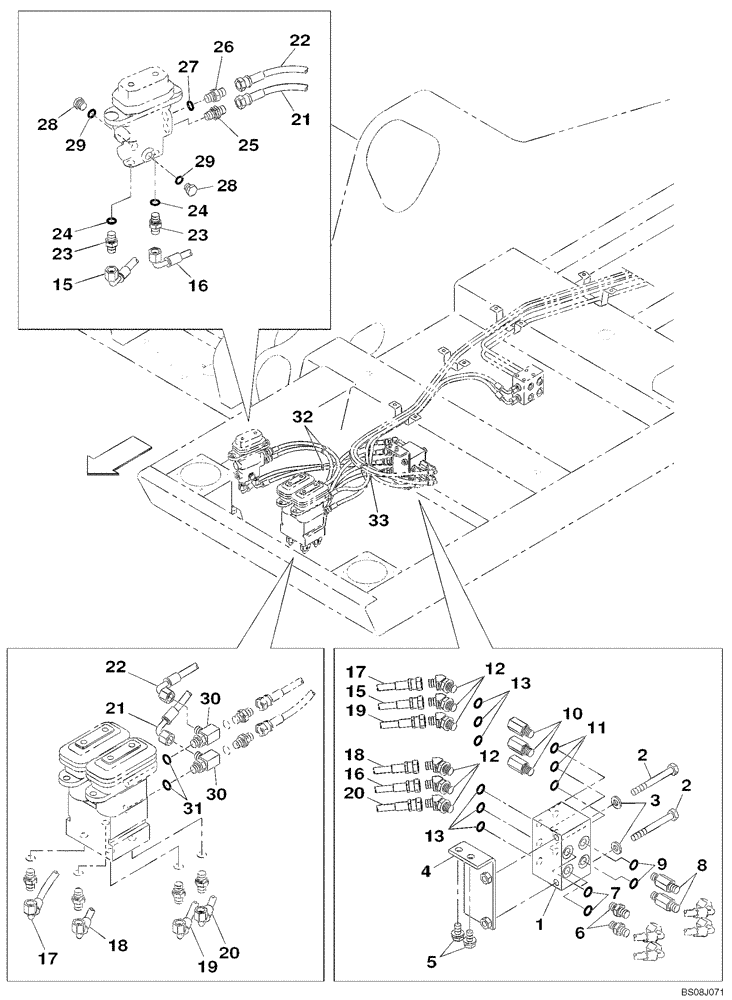 Схема запчастей Case CX800B - (06-08) - HYDRAULICS - TRAVEL CONTROL, SINGLE PEDAL (06) - POWER TRAIN