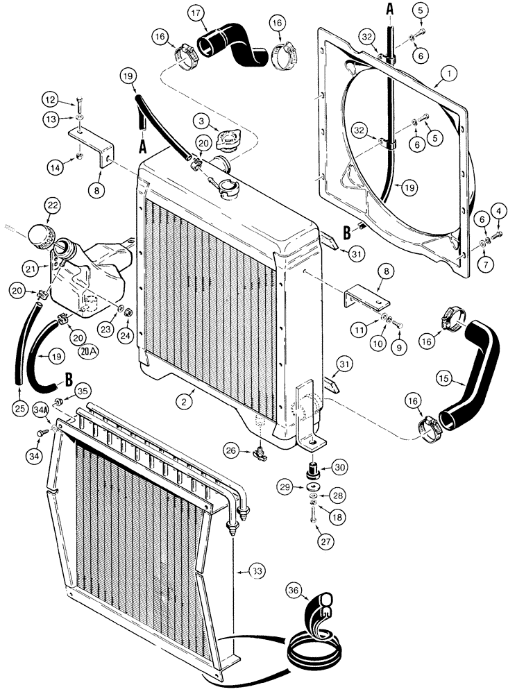 Схема запчастей Case 1835C - (2-02) - RADIATOR, HOSES, SHROUD AND OIL COOLER (02) - ENGINE