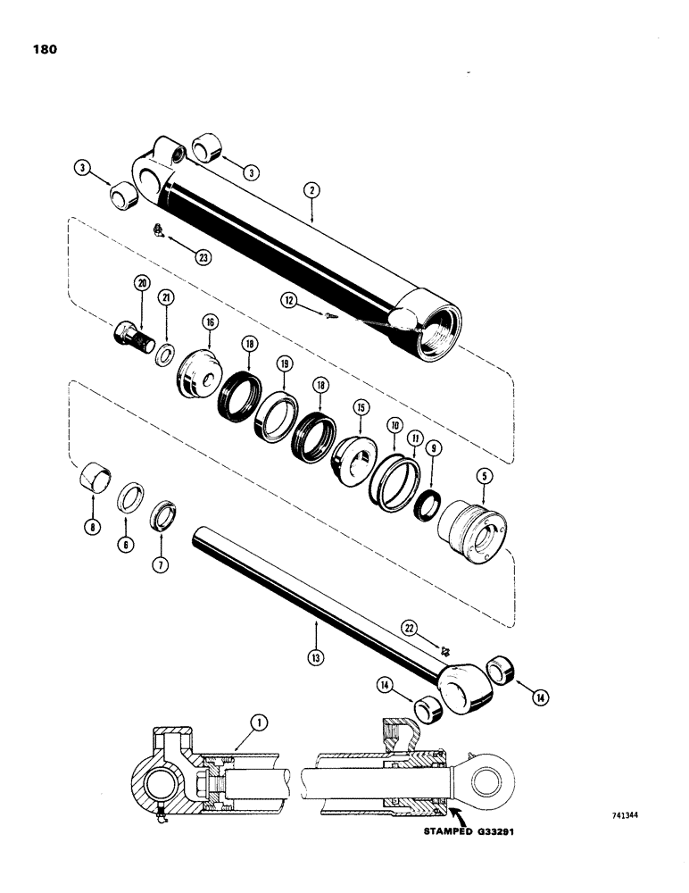 Схема запчастей Case 26S - (180) - G33291 BUCKET CYLINDER, GLAND IS STAMPED WITH CYLINDER PART NUMBER 