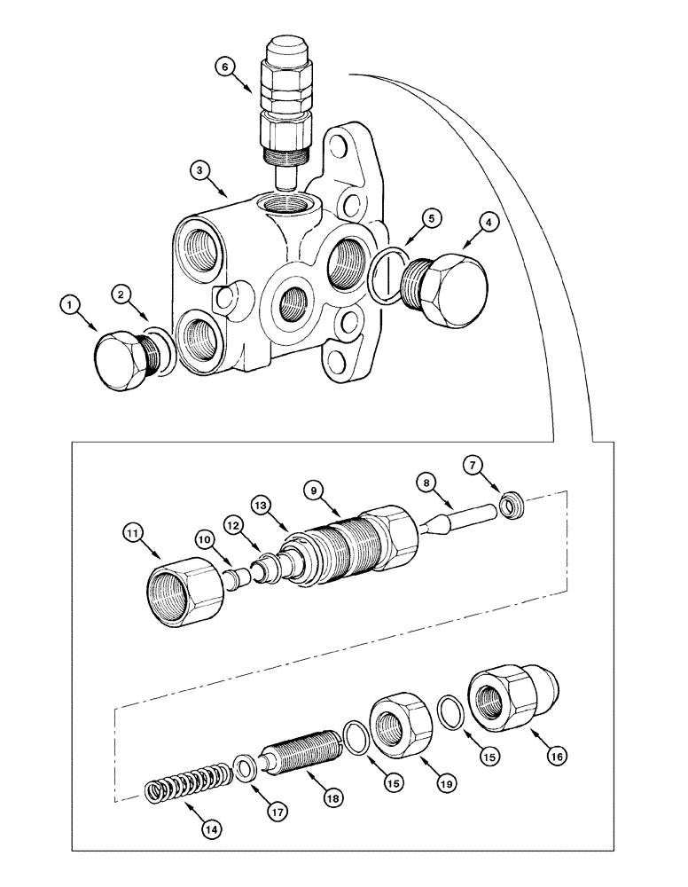 Схема запчастей Case 885 - (08-090[01]) - DISTRIBUTOR - OUTPUT VALVE (08) - HYDRAULICS