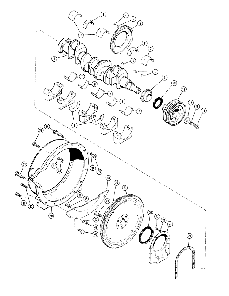 Схема запчастей Case 680CK - (018) - CRANKSHAFT, FLYWHEEL AND HOUSING, (301B) DIESEL ENGINE (10) - ENGINE