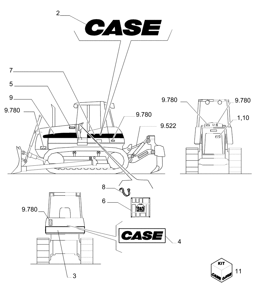 Схема запчастей Case 1850K - (6.782[01]) - DECALS (13) - Electrical System / Decals