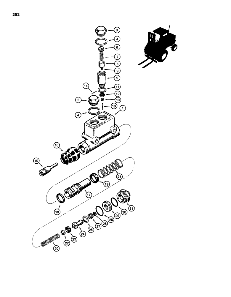 Схема запчастей Case 585D - (252) - D73465 BRAKE MASTER CYLINDER (33) - BRAKES & CONTROLS