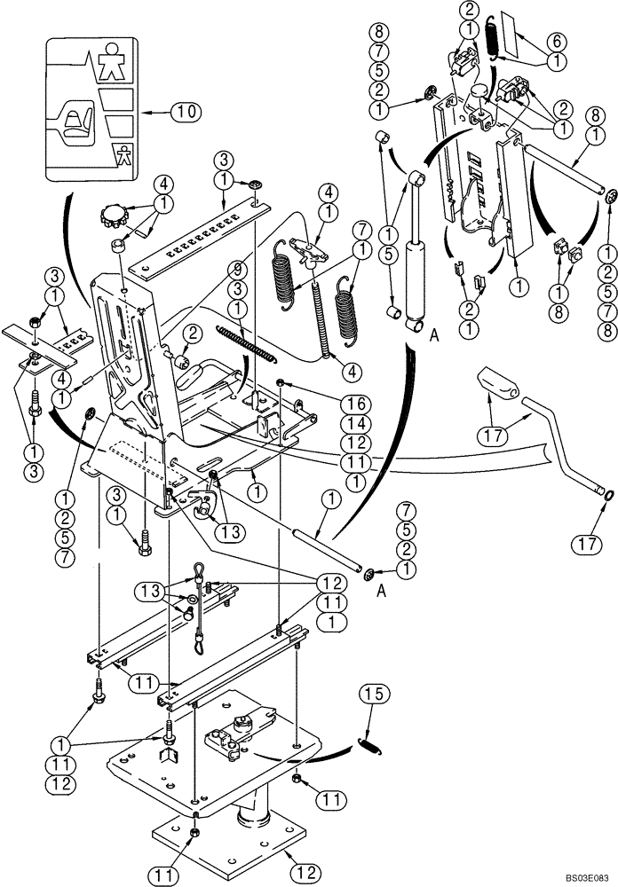 Схема запчастей Case 570MXT - (09-36) - SEAT PEDESTAL AND SUSPENSION, MECHANICAL SUSPENSION (MILSCO) (09) - CHASSIS/ATTACHMENTS