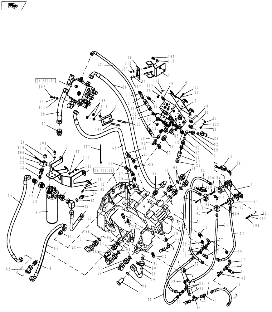 Схема запчастей Case DV210 - (35.128.01) - HYDRAULIC DRIVING SET (GROUP 350-ND142625) (35) - HYDRAULIC SYSTEMS