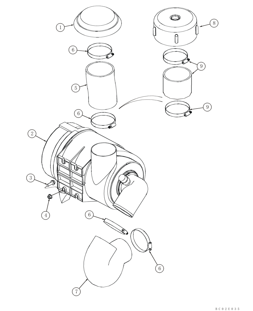 Схема запчастей Case 850K - (02-05) - AIR CLEANER - MOUNTING 850K (MAR 20 2006 1:39PM) (02) - ENGINE