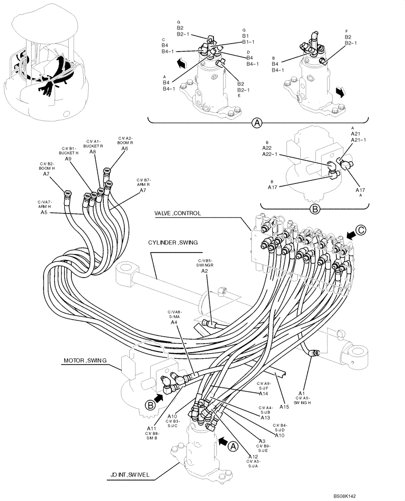 Схема запчастей Case CX50B - (01-027) - HYDRAULIC LINES, UPPER (PY03H00014F1, PH19H00009F1) (05) - SUPERSTRUCTURE