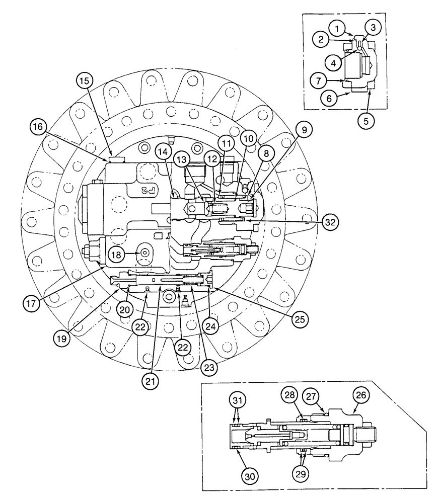 Схема запчастей Case 9050 - (6-10) - 155807A1 TRACK DRIVE MOTOR, COVER AND VALVES (06) - POWER TRAIN