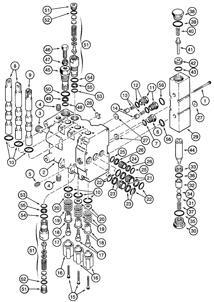 Схема запчастей Case 460 - (8-058) - BACKHOE CONTROL VALVE ASSEMBLY, H674300, INLET SECTION, D100 BACKHOE (08) - HYDRAULICS