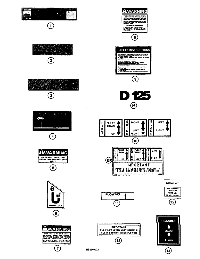 Схема запчастей Case 660 - (9-124) - BACKHOE, PLOW, REEL CARRIER, AND QUAD DECALS (09) - CHASSIS/ATTACHMENTS