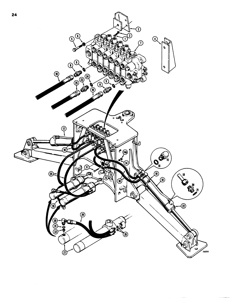 Схема запчастей Case 26C - (024) - SWING & STBLZR CYL HYD,FOR 350/450 CRWLRS BCKHOE SN 5220152 & AFT, STBLZR CIRCUIT, SWING CIRCUIT 