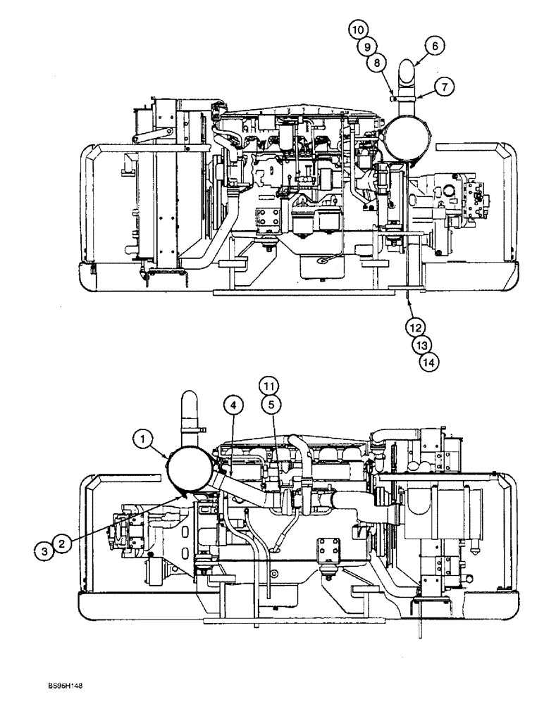 Схема запчастей Case 9060B - (2-10) - MUFFLER AND MOUNTING PARTS, USED ON 6D22-TC ENGINE (02) - ENGINE