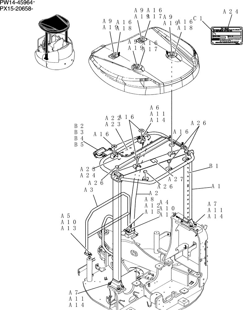 Схема запчастей Case CX36B - (200-17[1]) - CANOPY ASSEMBLY (05) - SUPERSTRUCTURE