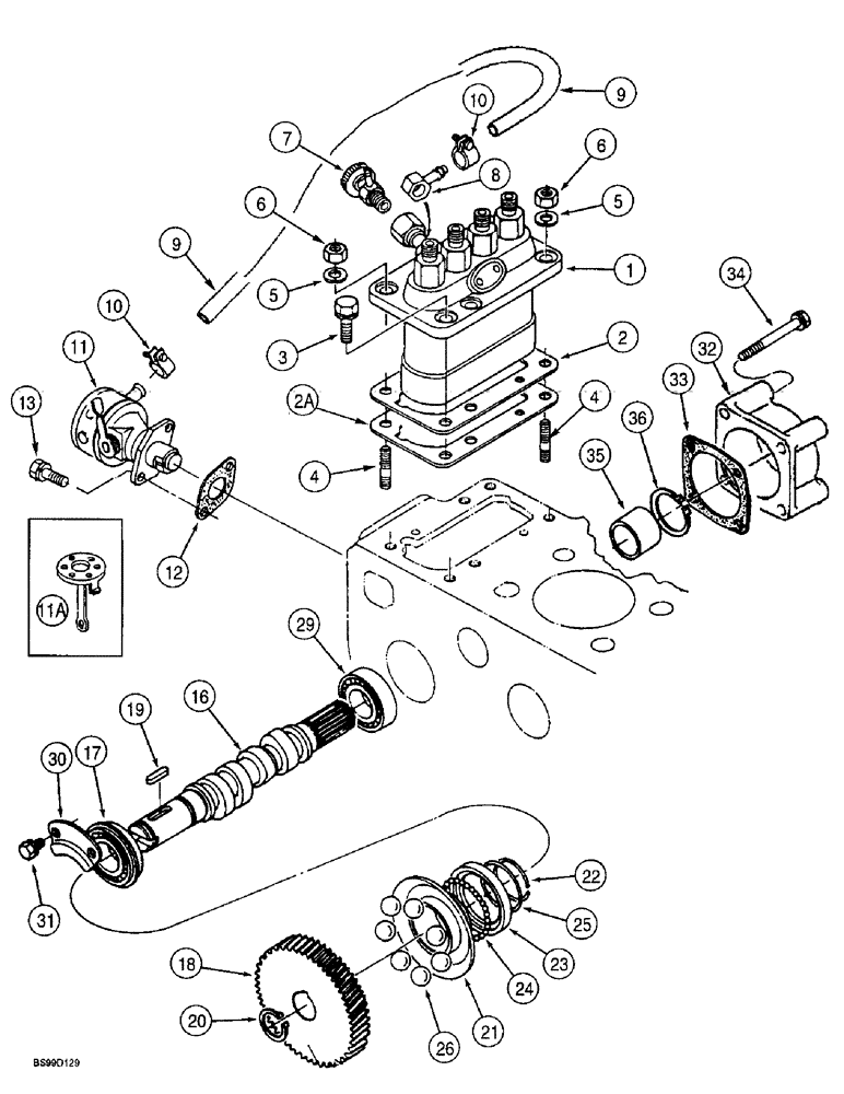 Схема запчастей Case 560 - (3-05A) - INJECTION PUMP DRIVE, KUBOTA V2203IDI ENGINE, P.I.N. JAF0295741 AND AFTER (03) - FUEL SYSTEM