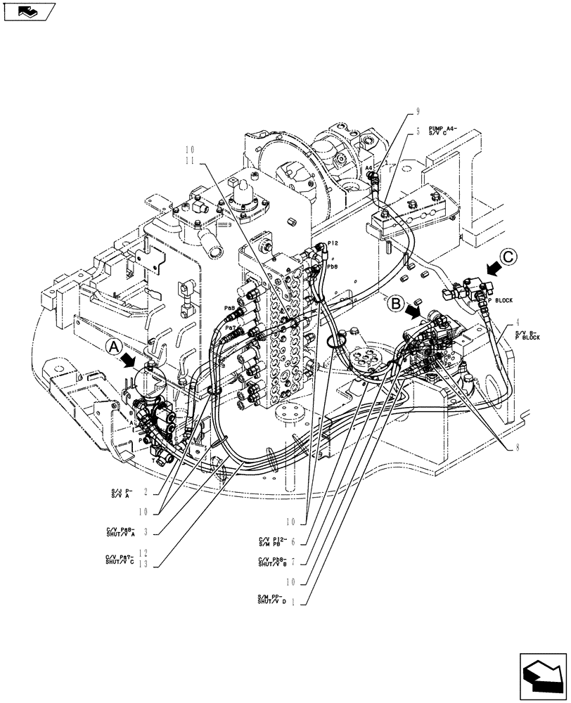 Схема запчастей Case CX55BMSR - (01-042[01]) - CONTROL LINES, VALVE (ROTARY) (35) - HYDRAULIC SYSTEMS