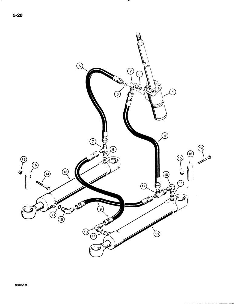 Схема запчастей Case W20C - (5-20) - STEERING HYDRAULIC CIRCUIT, STEERING CONTROL VALVE TO CYLINDERS (05) - STEERING