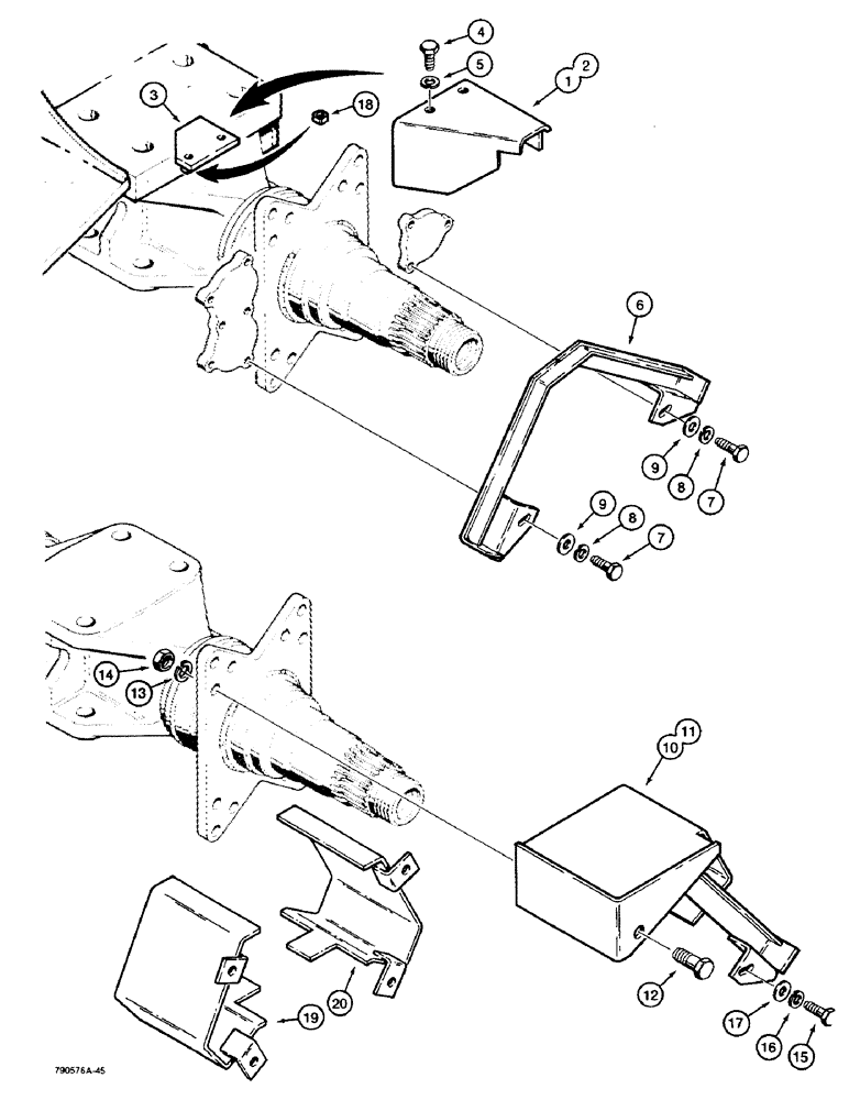 Схема запчастей Case W36 - (9-494) - FORESTRY BRAKE LINE GUARDS (09) - CHASSIS
