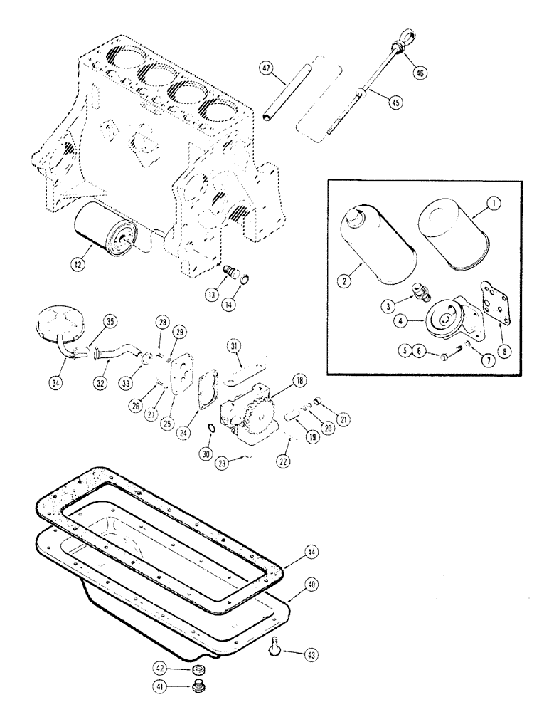 Схема запчастей Case 310G - (016) - OIL FILTER, (148B) SPARK IGNITION ENGINE, BRACKET MOUNTED (01) - ENGINE