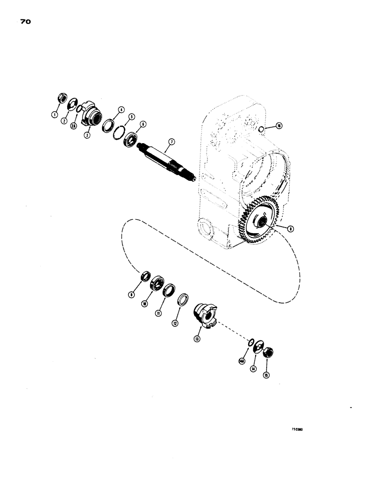 Схема запчастей Case W24 - (070) - TRANSMISSION, AXLE OUTPUT SHAFT (06) - POWER TRAIN