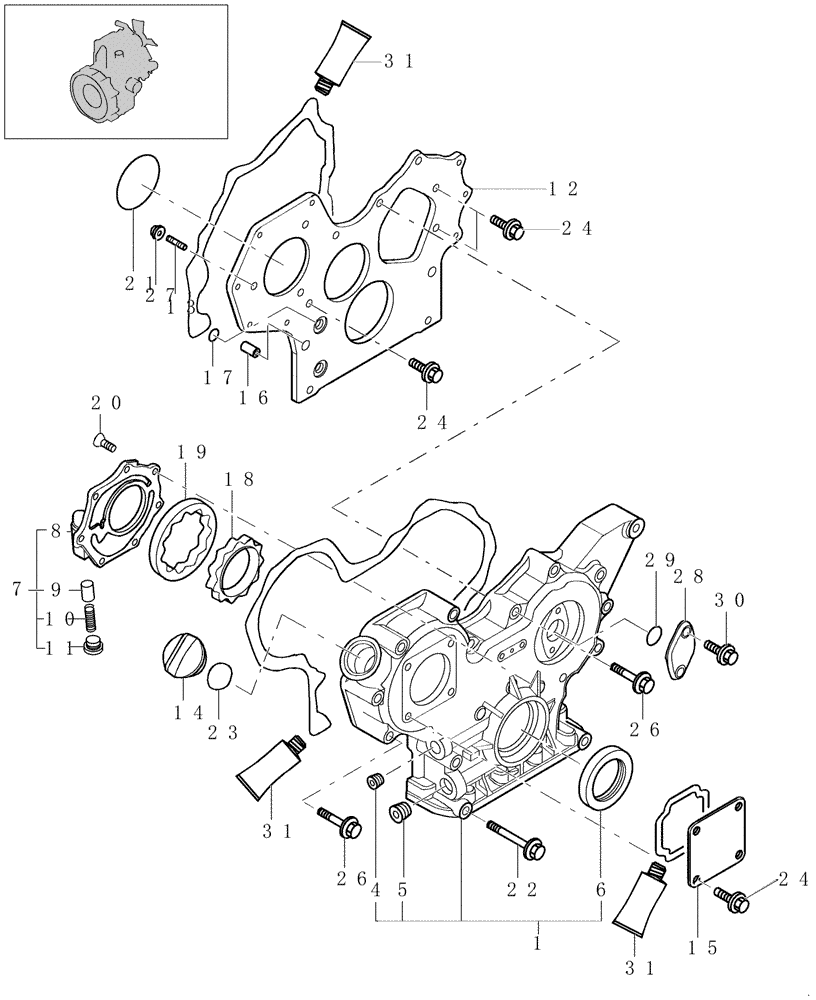 Схема запчастей Case CX27B - (0.043[01]) - CRANKCASE COVERS (00) - GENERAL