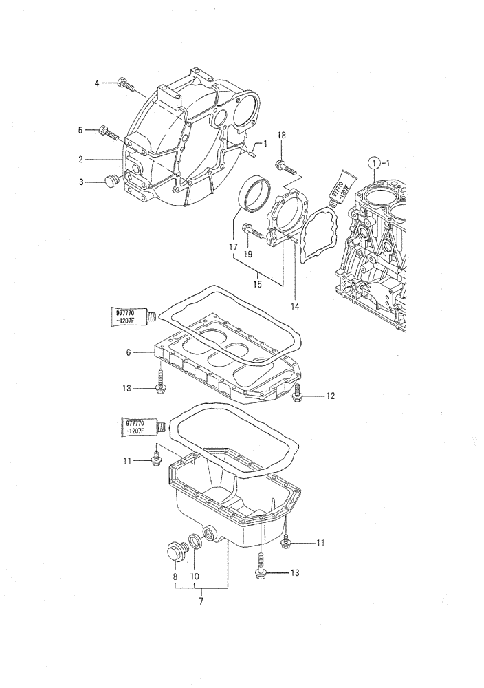 Схема запчастей Case CX36B - (08-003) - FLYWHEEL HOUSING & OIL SUMP ENGINE COMPONENTS