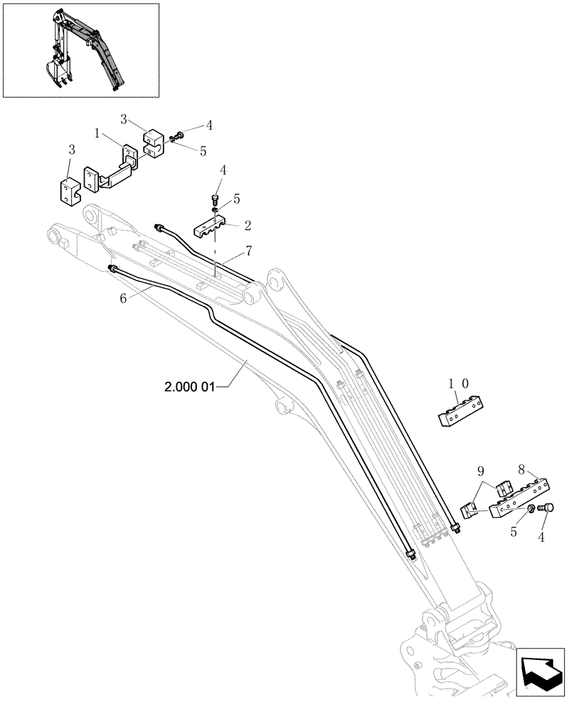 Схема запчастей Case CX31B - (2.000[05B]) - HYD LINES BOOM - N&B - DUMPING HEIGHT (35) - HYDRAULIC SYSTEMS